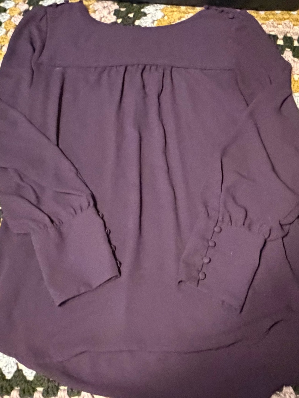 Purple Long Sleeve Blouse with Button Cuff Detail